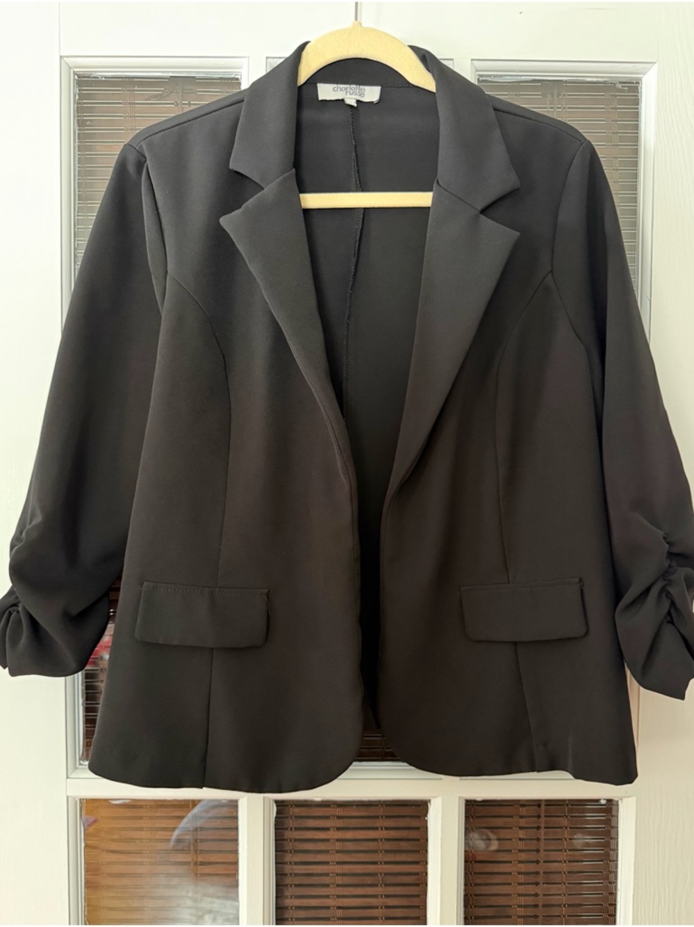 Charlotte Russe Women’s Junior XL Black 3/4 Ruched Sleeve Open Blazer | SKU 0051